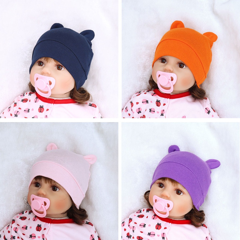 Nón Ngủ Màu Trơn Hình Gấu Dễ Thương Cho Bé Sơ Sinh 0-3 Tháng Tuổi