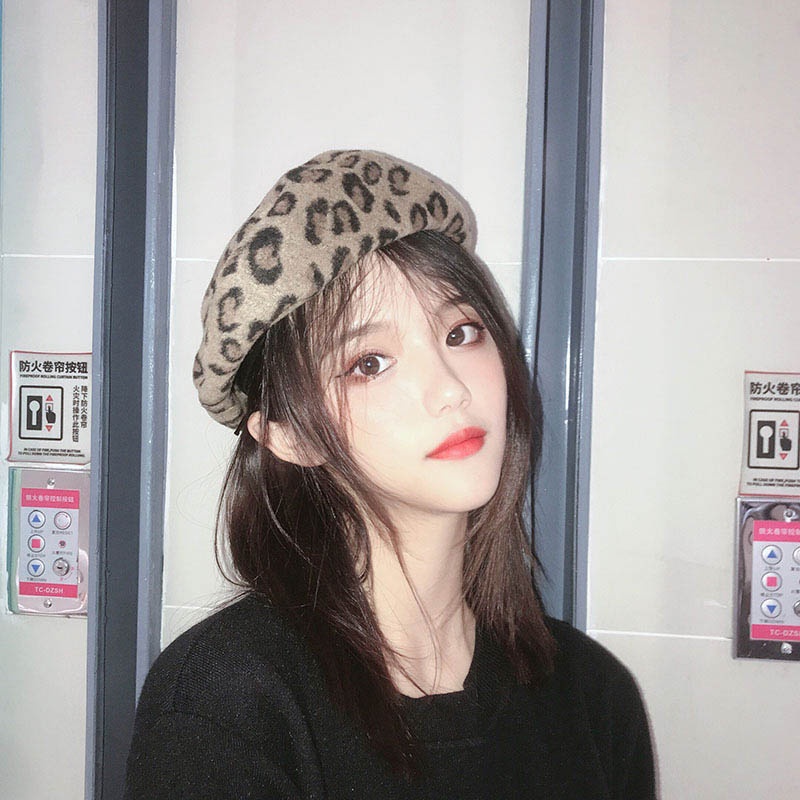 Mũ Nồi Beret Mũ Lông Vân Beo 2 Lớp Viền Da