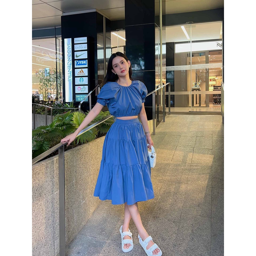 Set Nữ Áo - Chân Váy Tiered , Chất Vải kate ướt Thoải Mái , WSD000393 ,SOMEHOW
