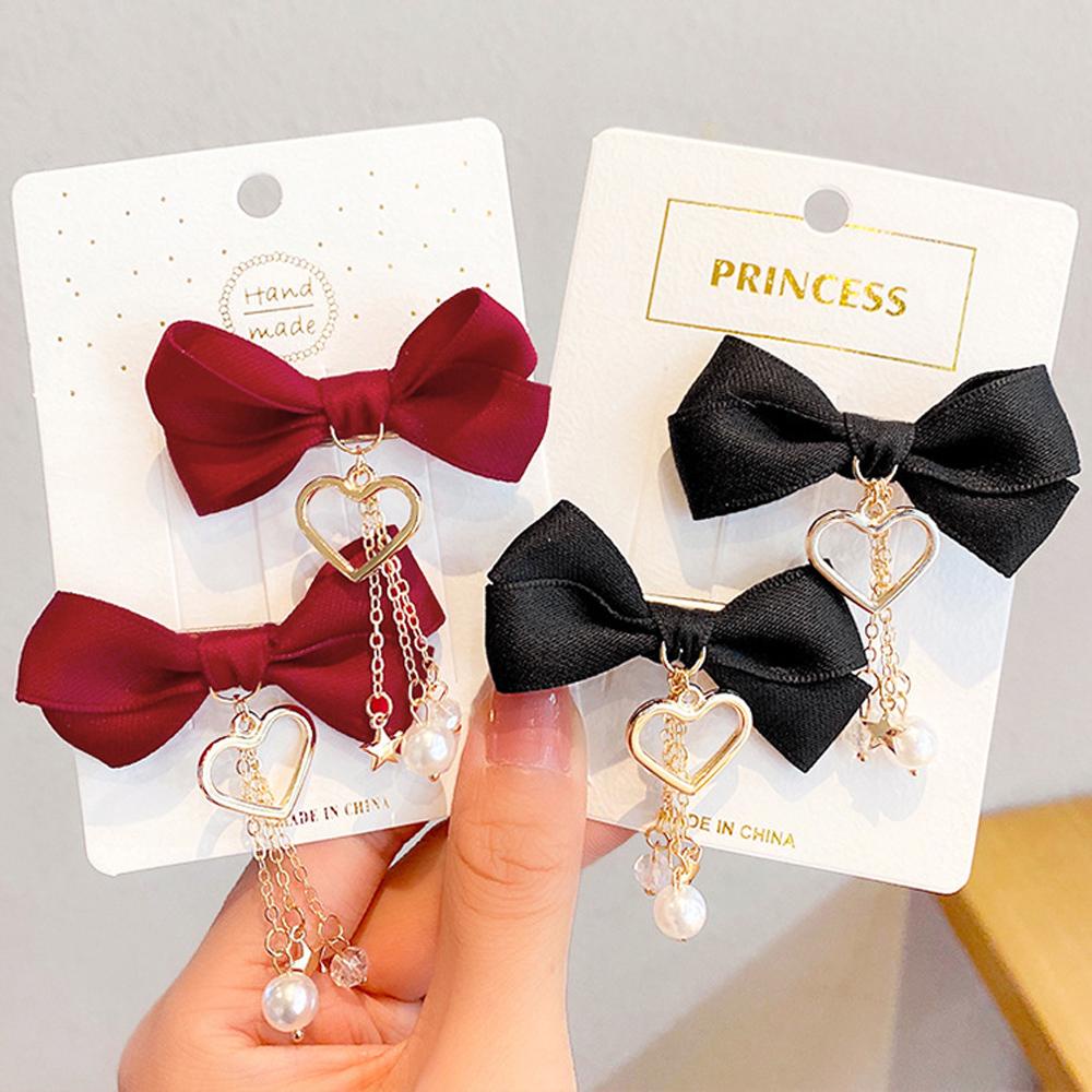 VANES1 Kẹp Tóc Đuôi Ngựa Hình Nơ Phối Tua Rua Thời Trang