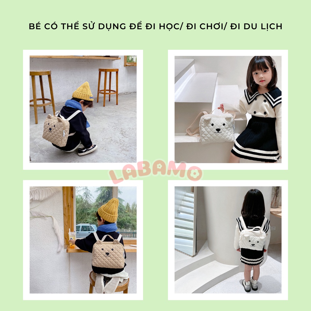 Balo cho bé đi học mần non đi chơi phong cách Hàn Quốc hình mặt gấu dễ thương