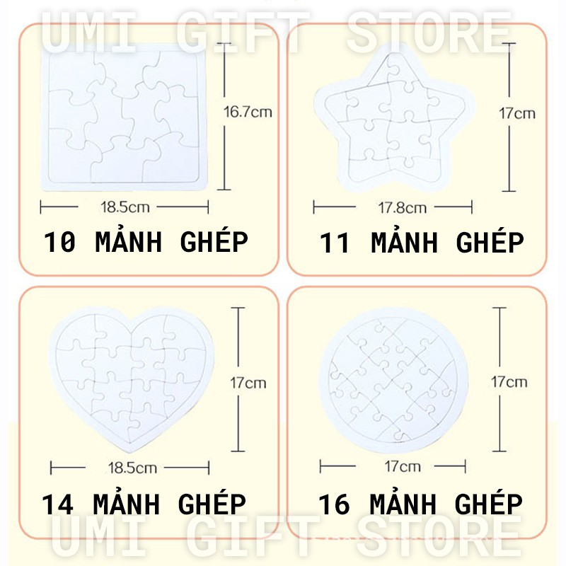 1- 10 Phôi tranh ghép in chuyển nhiệt cho trẻ em- Ít mảnh ghép- Có đế- CHất liệu nhám mờ