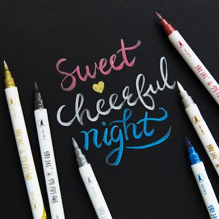 (1 chiếc) Metallic Brush Pen 2 đầu - Bút Brush Màu Nhũ Viết Caligraphy - Trang Trí Sổ Bullet Journal