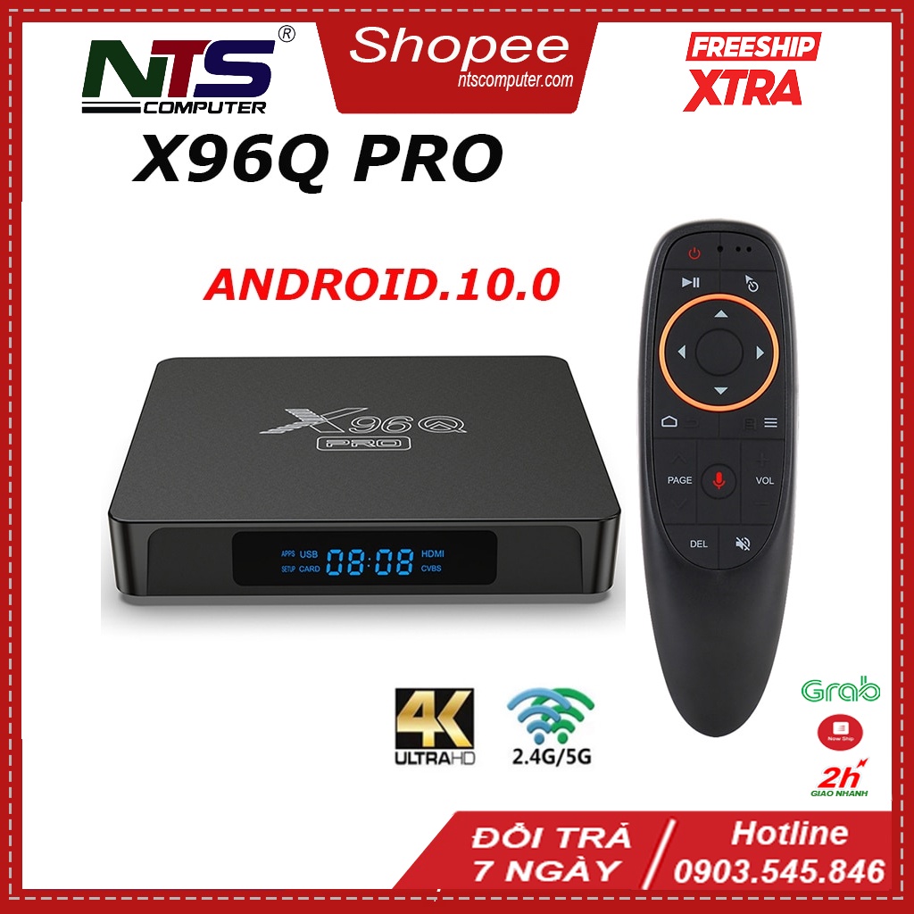Android tivi Box X96Q Pro, Android 10, Ram 2GB, Bộ nhớ trong 16GB, Wifi 2 băng tần 2.4/5Ghz, CPU 4 nhân H313