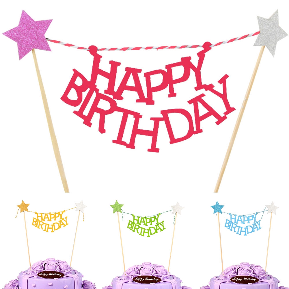 Đồ trang trí bánh sinh nhật hình chữ Happy Birthday phù hợp cho bữa tiệc