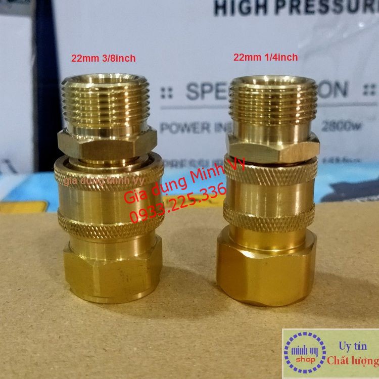 [CAO CẤP] Bộ khớp nối nhanh đầu ra dùng cho máy rửa xe công nghiệp đầu ren 22mm cốt 3/8inch - nguyên bộ đồng - BKNN3/8