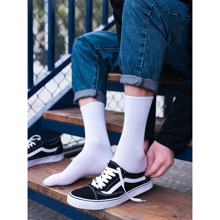 Tất vớ cổ cao dài Trơn cotton 2 màu trắng đen thời trang unisex nam nữ dáng thể thao cao cấp