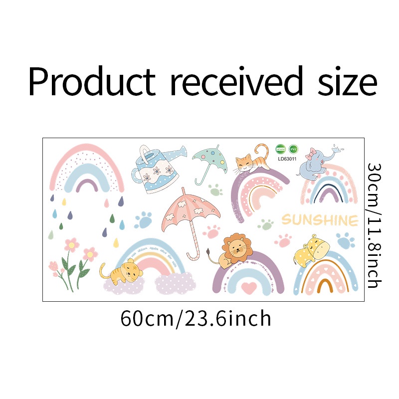Miếng Dán Tường Trang Trí Phòng Trẻ Em Mẫu Giáo Tự Dính Hình Cầu Vồng Hoạt Hình Bằng PVC Mới