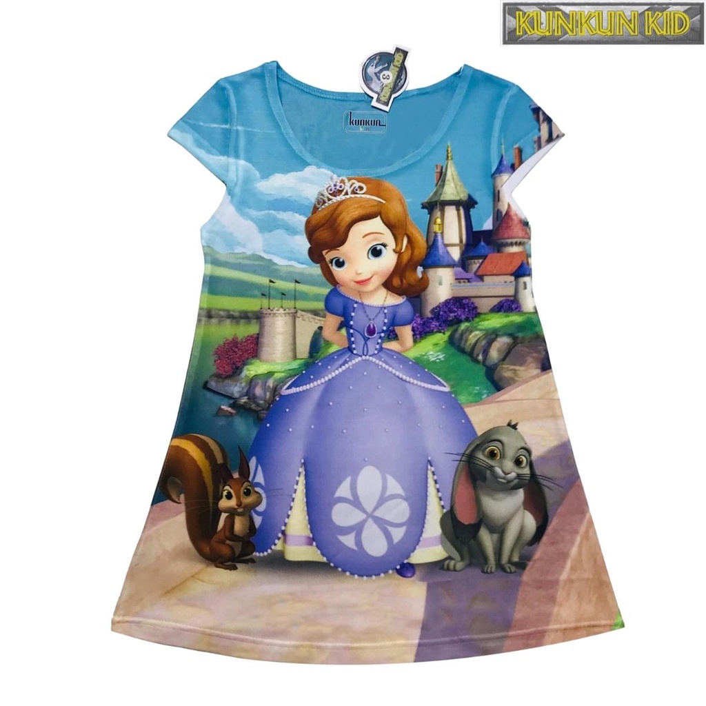 Đầm bé gái thun lạnh in hình công chúa Disney Kunkun Kid D281