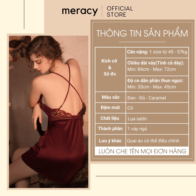 Váy ngủ 2 dây lụa satin nữ cao cấp MERACY có mút ngực phối ren mặc nhà trơn màu M06 - VN | BigBuy360 - bigbuy360.vn