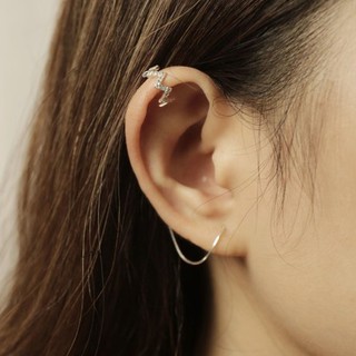 Khuyên kẹp vành zigzag đá nối dây xích bạc s925 lann e164