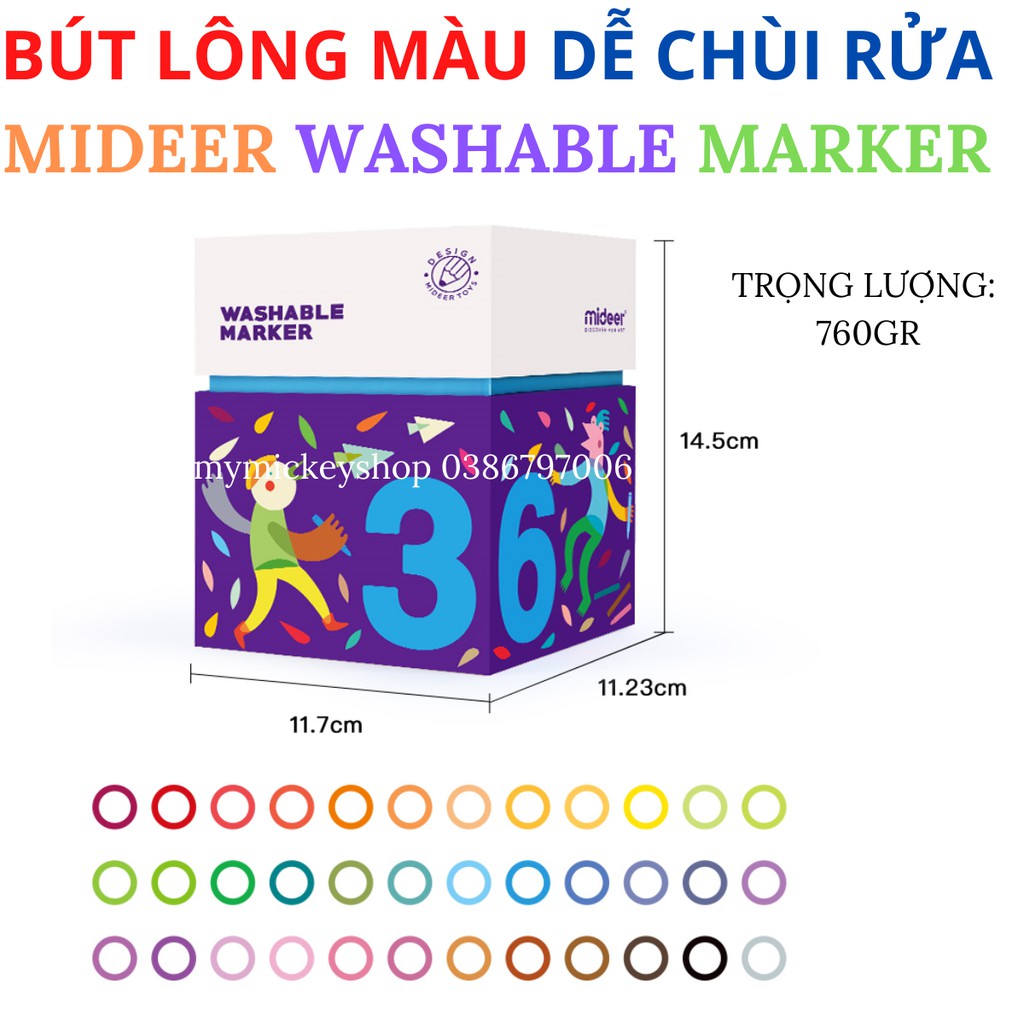 Bút lông màu an toàn dễ dàng chùi rửa chính hãng Mideer Washable Marker 36 màu My Mickey Shop