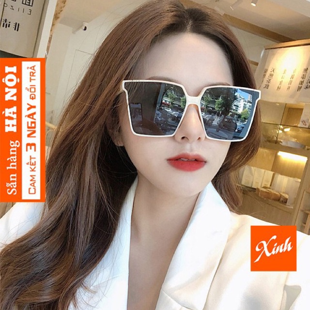 Kính râm nữ thời trang gọng vuông nhựa trắng cá tính chống bụi chống tia UV K1010
