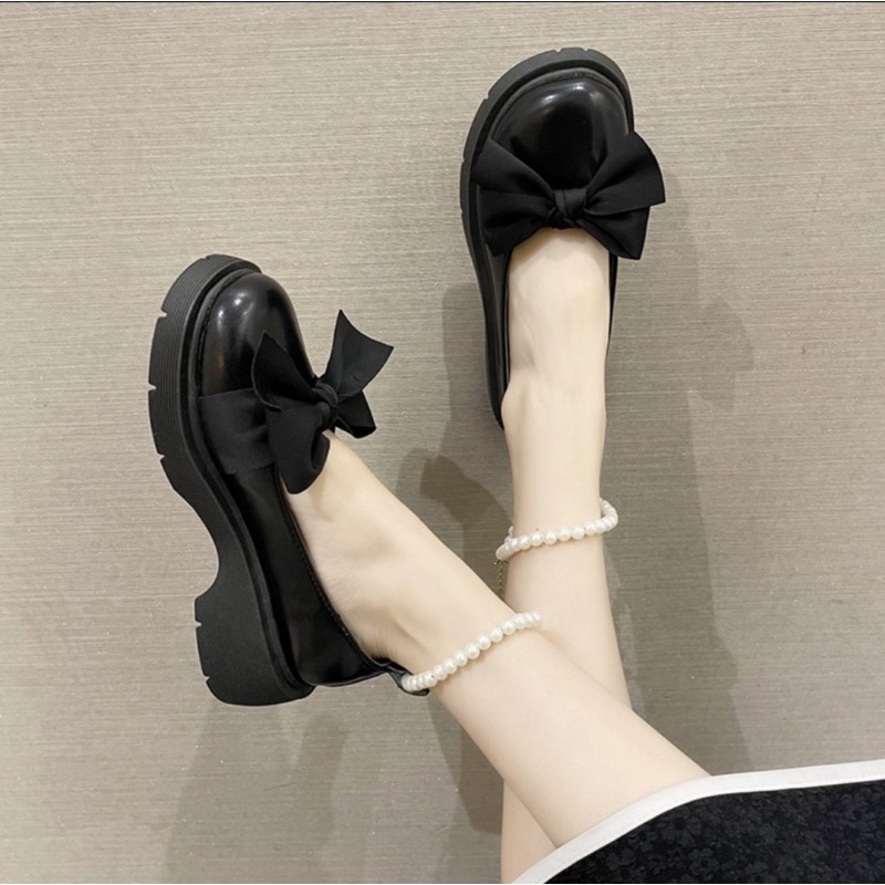 Giày Lolita Nữ Quai Ngọc Mũi Nơ, giày búp bê nữ phong cách hàn quốc mac HV68