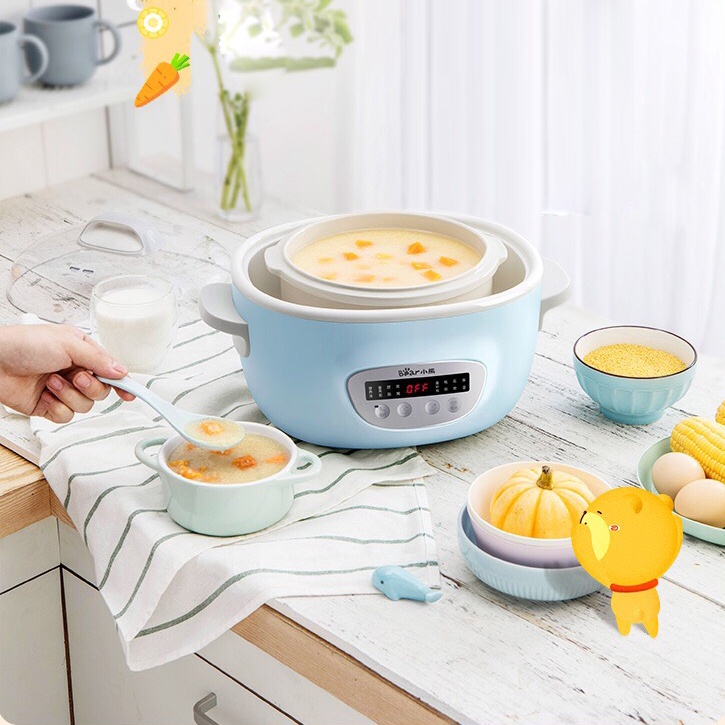 Nồi nấu chậm hầm cháo chưng yến BEAR DDZ-C25R6 dung tích 2.5L thố tử sa /DDZ-C25E1 thố sứ kèm khay hấp
