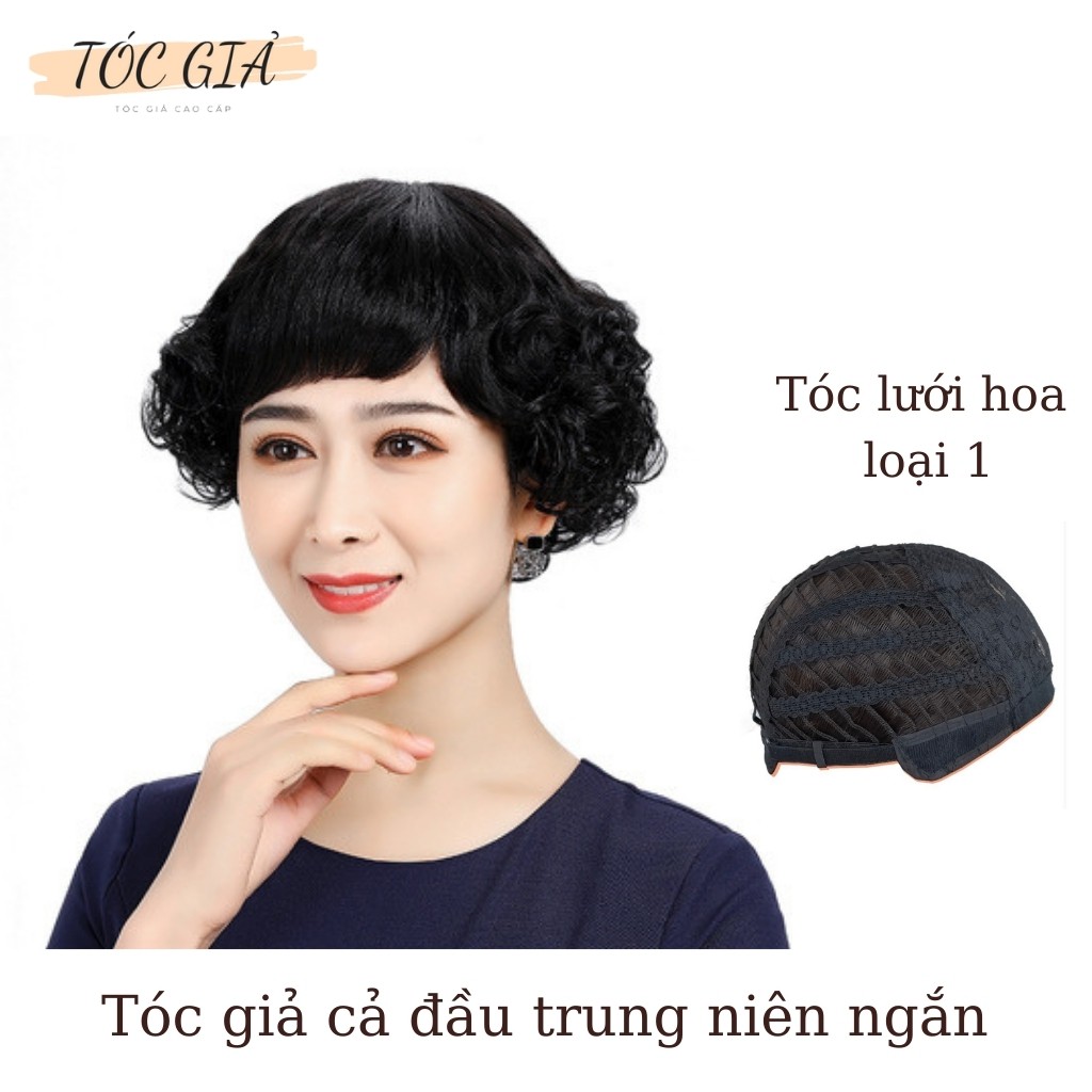 Tóc giả nguyên đầu trung niên mẫu ngắn, tơ cao cấp, tặng kèm lưới trùm tóc mã cc59