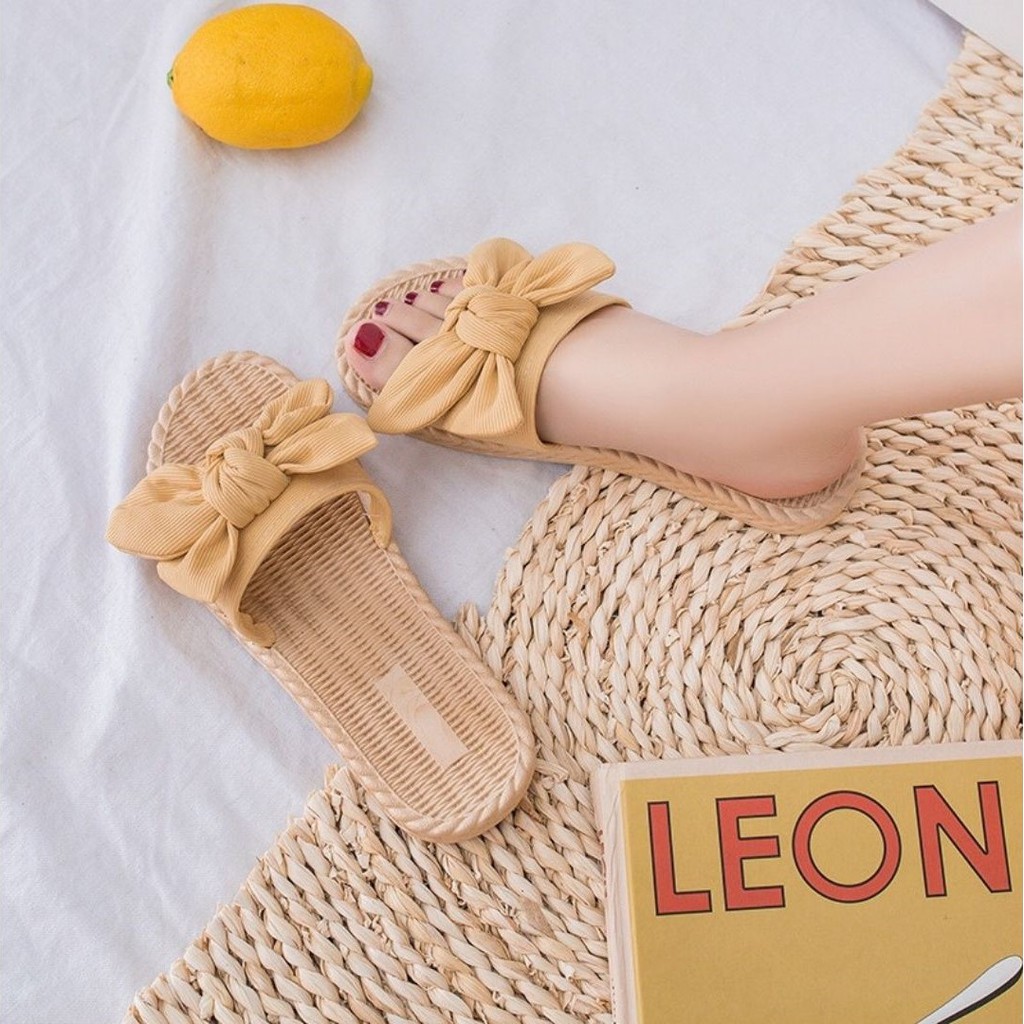 Dép cói, Dép nữ giả Cói quai NƠ mềm thời trang đi chơi