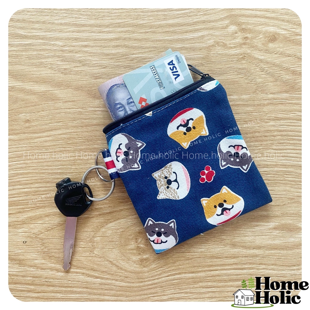 Ví / Bóp Mini Đựng Tiền Đi Chợ Đựng Thẻ Xe Túi Vải Canvas hoạ Tiết Nhật Bản Shiba Inu Có Khoen Móc Chìa Khoá Home Holic