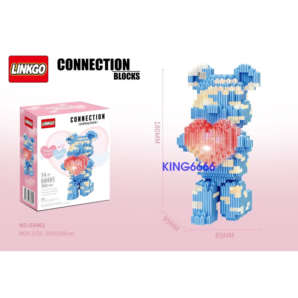 Le.go Gấu Bearbrick 18cm cỡ lớn ôm hoa Đồ chơi lắp ráp nano 3d mô hình cỡ lớn Hàng Đẹp bear bricK có đèn