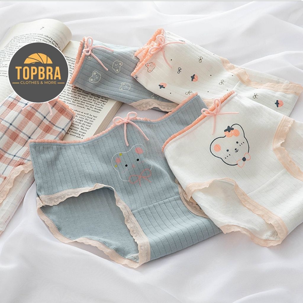 Quần Lót Nữ Cao Cấp Cotton Kháng Khuẩn Nâng Mông Thông Hơi Hoạ Tiết Cute Couple TOPBRA