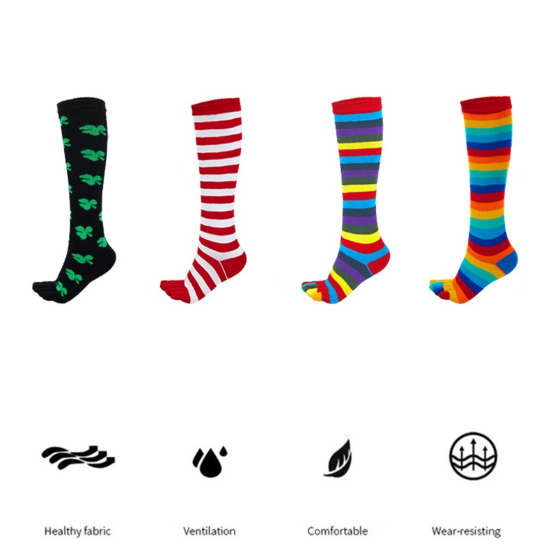 Youyo Vớ Cotton Co Giãn Thoáng Khí 5 Ngón Bắp Chân Họa Tiết Sọc Cầu Vồng Đầy Màu Sắc Dành Cho Bạn Nữ