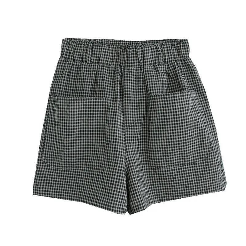 Quần Short Ống Rộng Lưng Cao Họa Tiết Sọc Caro Thời Trang Xuân Hè Cho Nữ