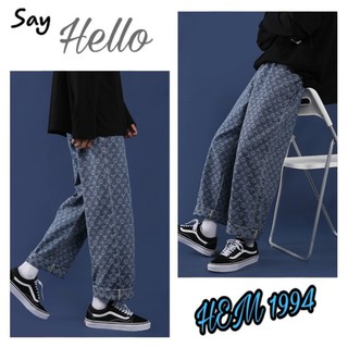 Quần Jean Baggy Nam In Họa Tiết LV, ống suông rộng, ulzzang