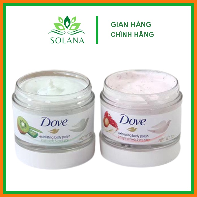 Tẩy tế bào chết body Dove 50g. mùi kiwi và lựu đỏ dưỡng ẩm trắng mịn làn da SOLANA