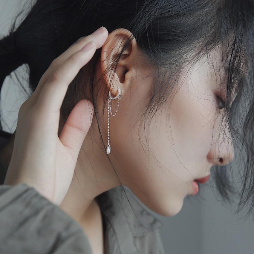 Khuyên tai bạc vòng tròn thả hạt phong cách Hàn Quốc thời trang cá tính bông tai hàn quốc dễ thương