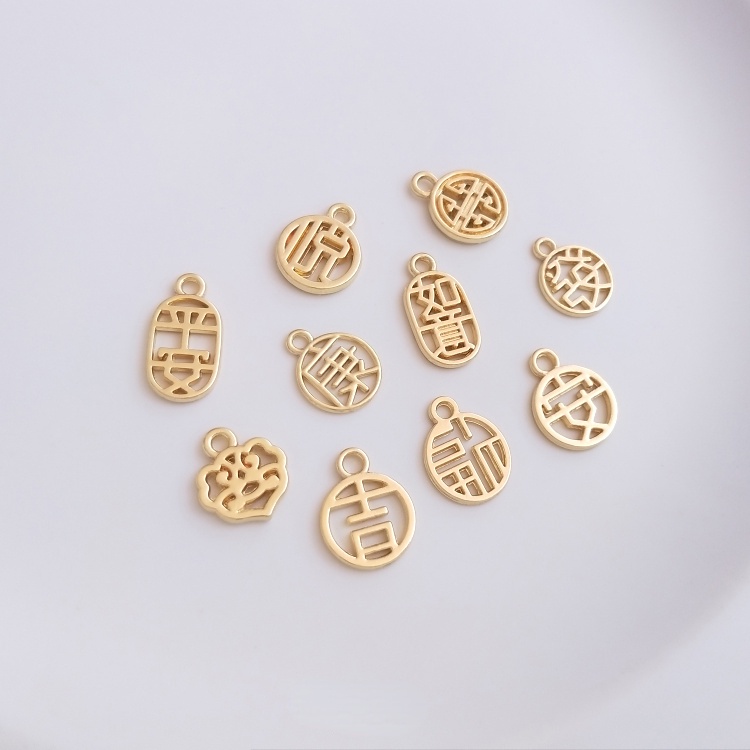 Mặt Dây Chuyền Tròn Bằng Đồng Mạ Vàng 14K In Nhân Vật May Mắn Diy