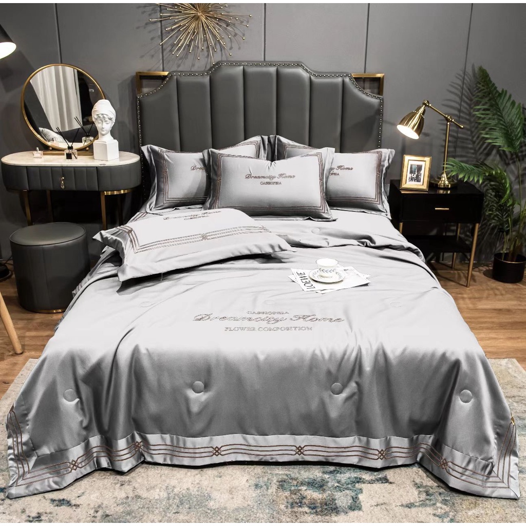 Bộ chăn ga gối phi lụa DreamHome chăn trần hè nhập khẩu cao cấp, chăn ga gối phi lụa siêu mềm mịn thoáng mát, không nhăn