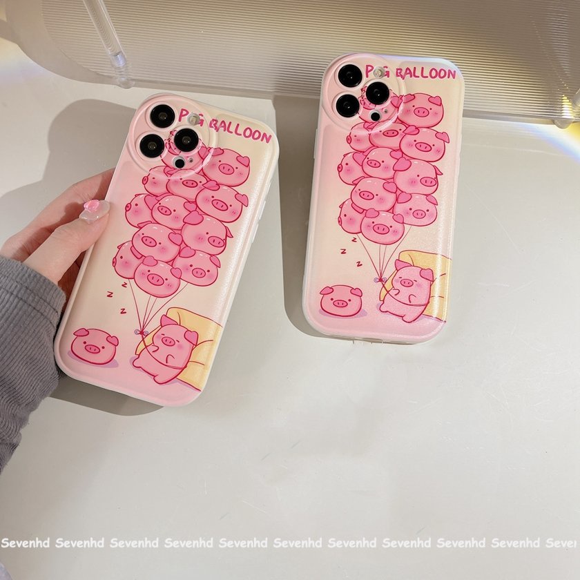 Ốp Điện Thoại Mềm Hình Chú Heo Mắt To Màu Hồng iPhone 14 13 12 11 Pro Max X XR Xs Max 8 7 6 6s Plus SE 2020