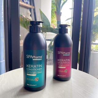 Cặp dầu gội Spa Pharma - Keratin - cặp màu đen (2x1L) ⚜️Hàng Authentic⚜️