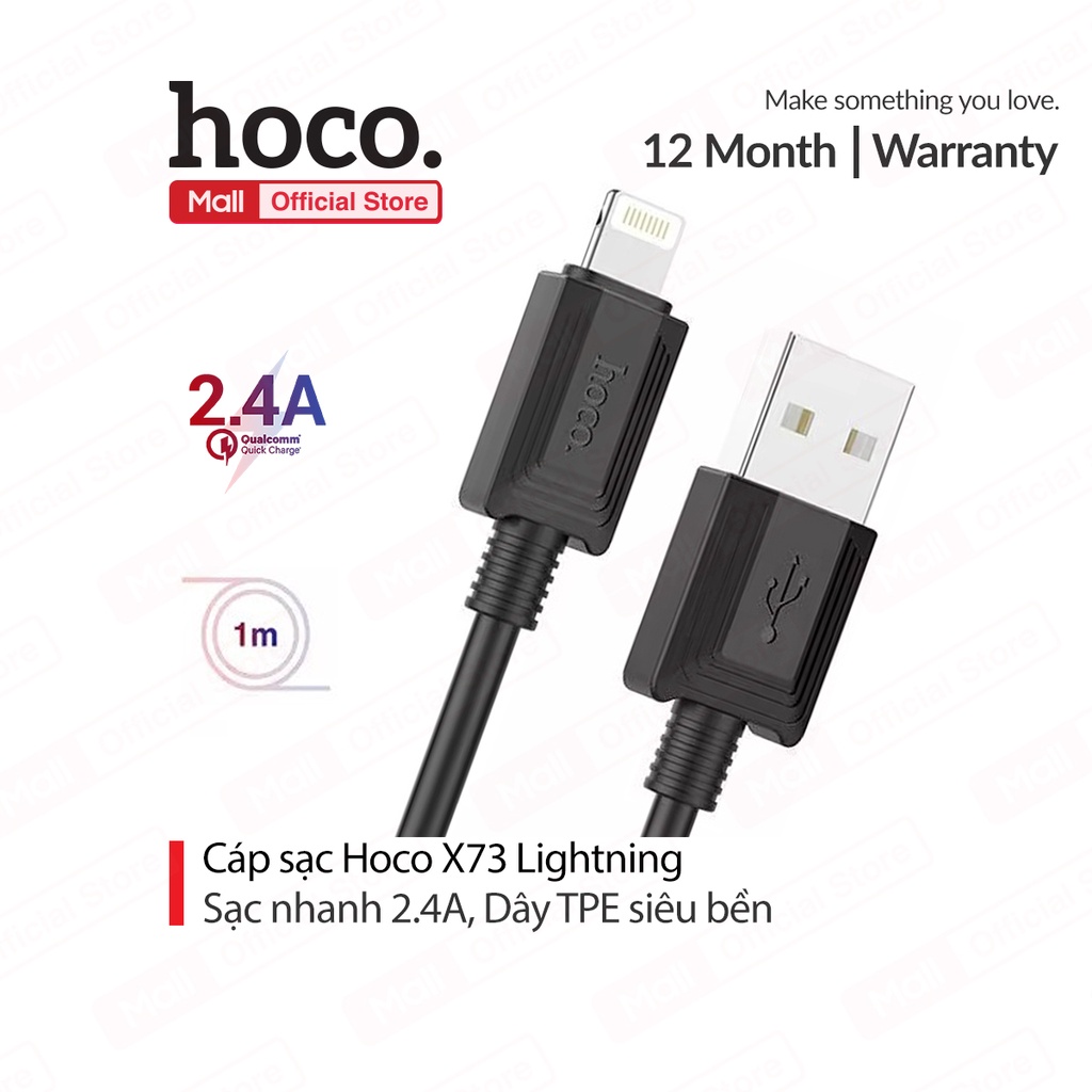 Cáp sạc 2.4A Hoco X73 USB dành cho ip6/7/8/9/13promax dây dẻo siêu bền dài 1M