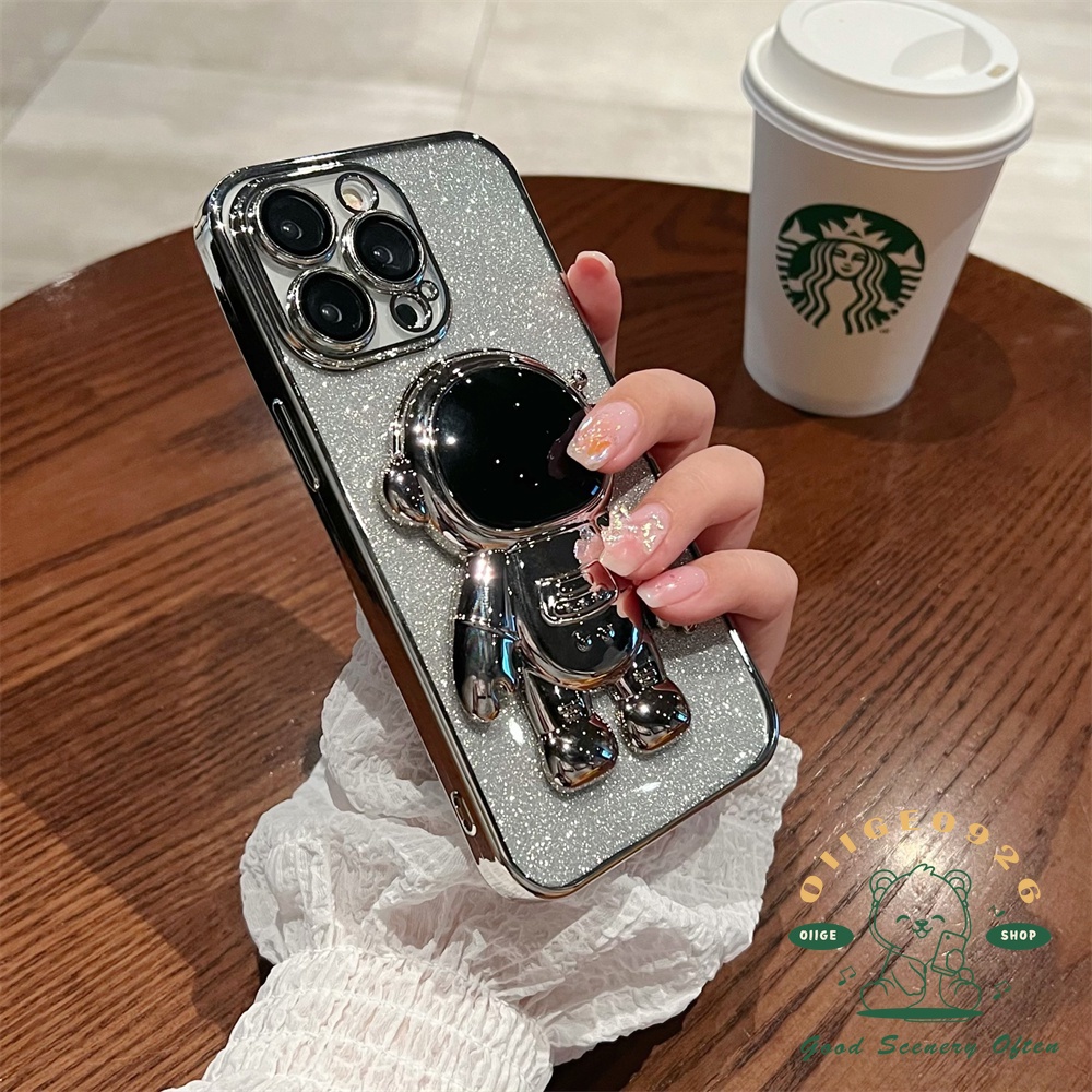 Ốp Điện Thoại TPU Trong Suốt Kèm Giá Đỡ Hình Phi Hành Gia Cho Iphone 13 12 11 Pro Max Xs Max Xr 8 7Plus