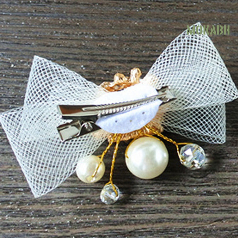 Kẹp Tóc Hình Nơ Đính Ngọc Trai Nhân Tạo Cho Cô Dâu