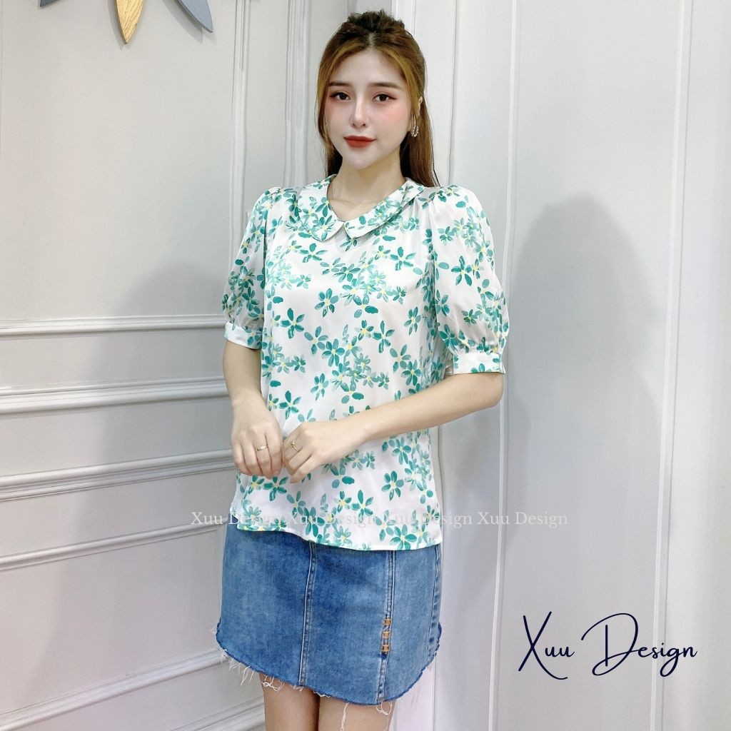 Áo sơ mi nữ Xuu Design Áo kiểu nữ hoa nhí tay lỡ thời trang màu tươi sáng trẻ trung phong cách công sở - Xu14