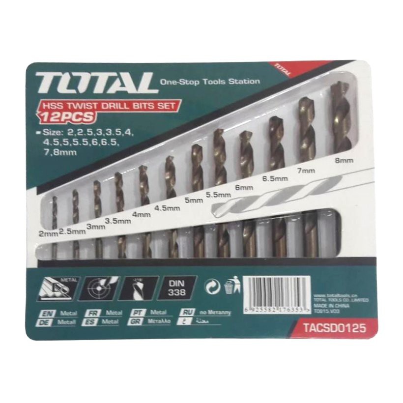 Bộ mũi khoan kim loại HSS 12 chi tiết Total TACSD0125