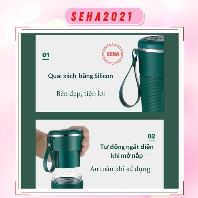 Máy Xay Sinh Tố Cầm Tay Mini Jiashi Sạc Điện Mang Du Lịch Seha2021