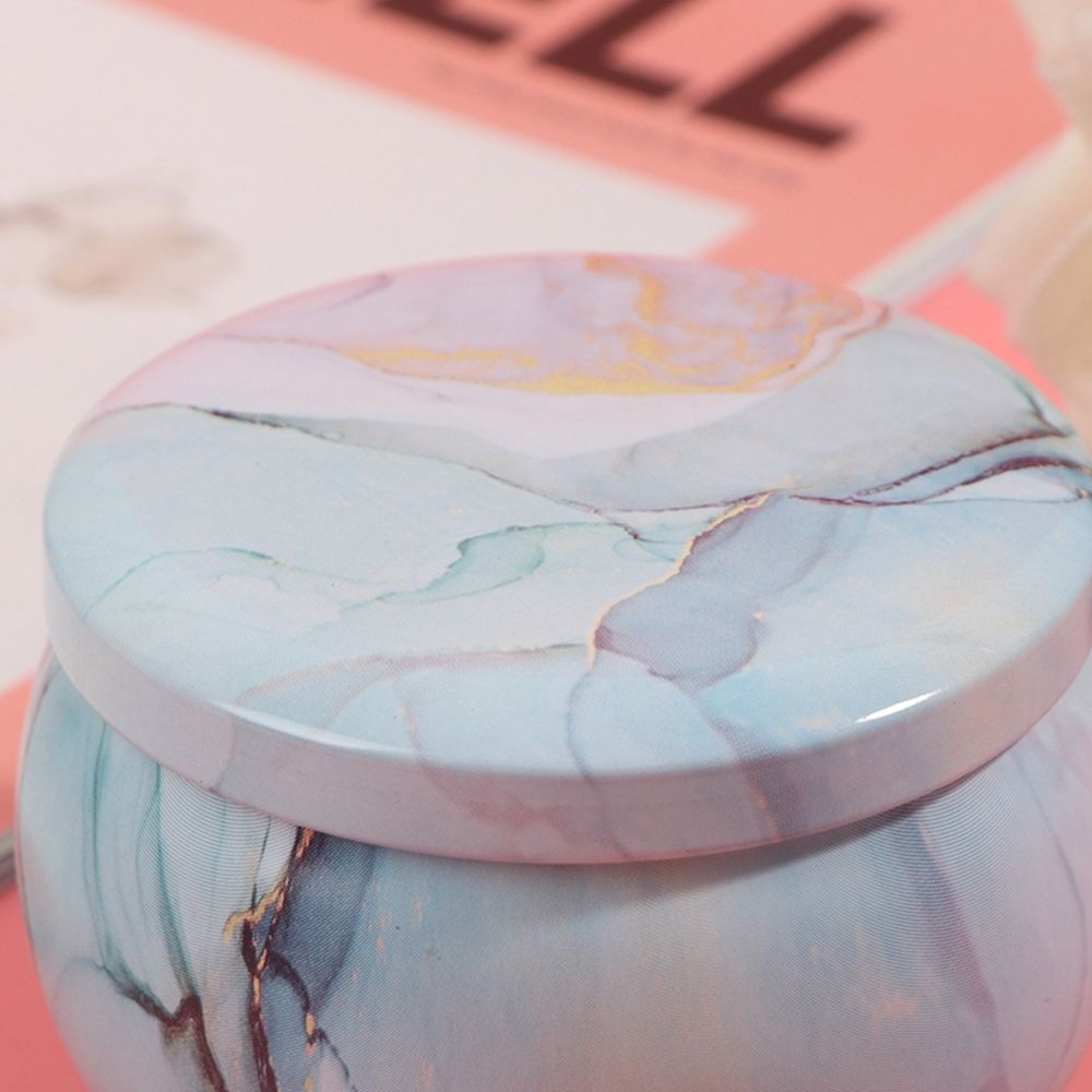 Hộp thiếc tròn đựng trà/ bánh kẹo họa tiết vân đá cẩm thạch nhiều màu sắc 2.2 Oz