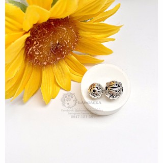 Charm cầu bạc khắc hoa 8mm