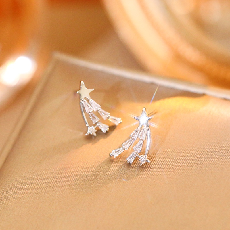 [Jiudolan] Bông Tai Tua Rua Ngôi Sao Đính Đá Zircon Sáng Bóng Thời Trang Hàn Quốc Dành Cho Bạn Nữ