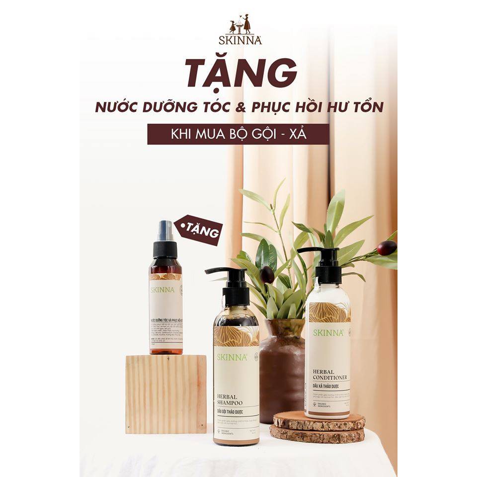 Cặp dầu gội-xả thảo dược skinna tặng nước dưỡng tóc và phục hồi hư tổn