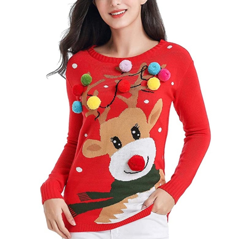 Áo Sweater Dệt Kim Tay Dài Cổ Tròn Đính Bóng Lông Nhiều Màu Sắc Dễ Thương Cho Nữ