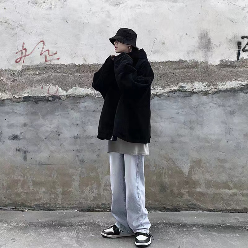 Áo bomber nam form rộng ulzzang unisex, Áo khoác bomber nam oversize nhung tăm kèm mũ học sinh đi chơi đi học hot trend