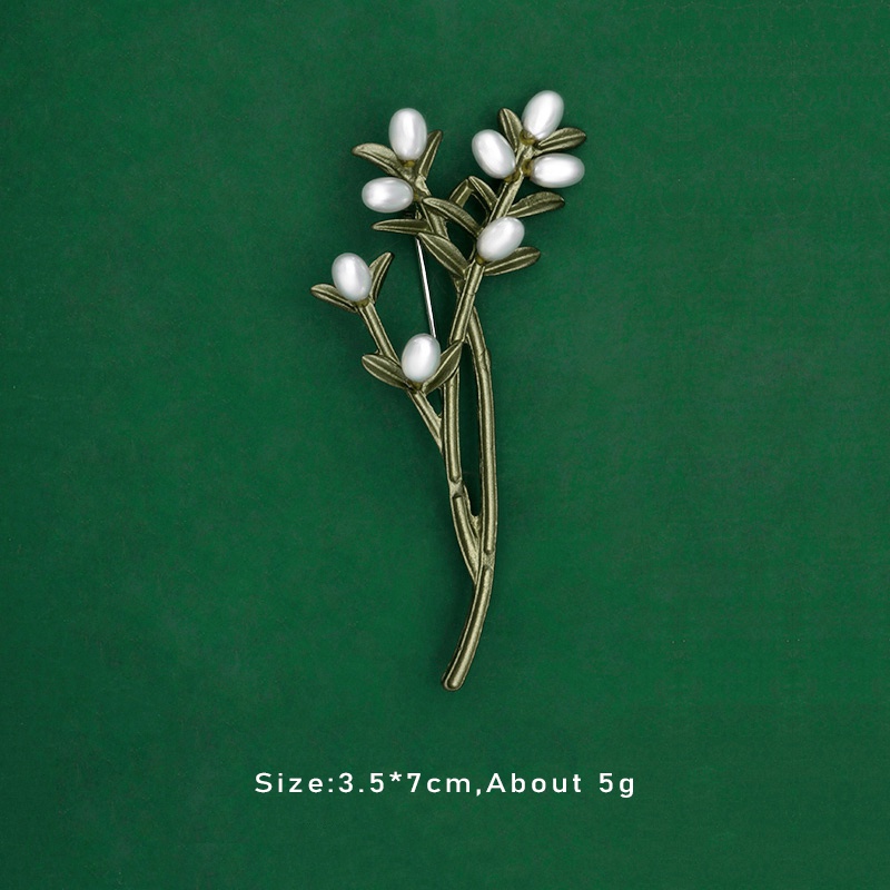 Ghim Cài Áo Hình Lá Cây Đính Ngọc Trai Phong Cách Hàn Quốc