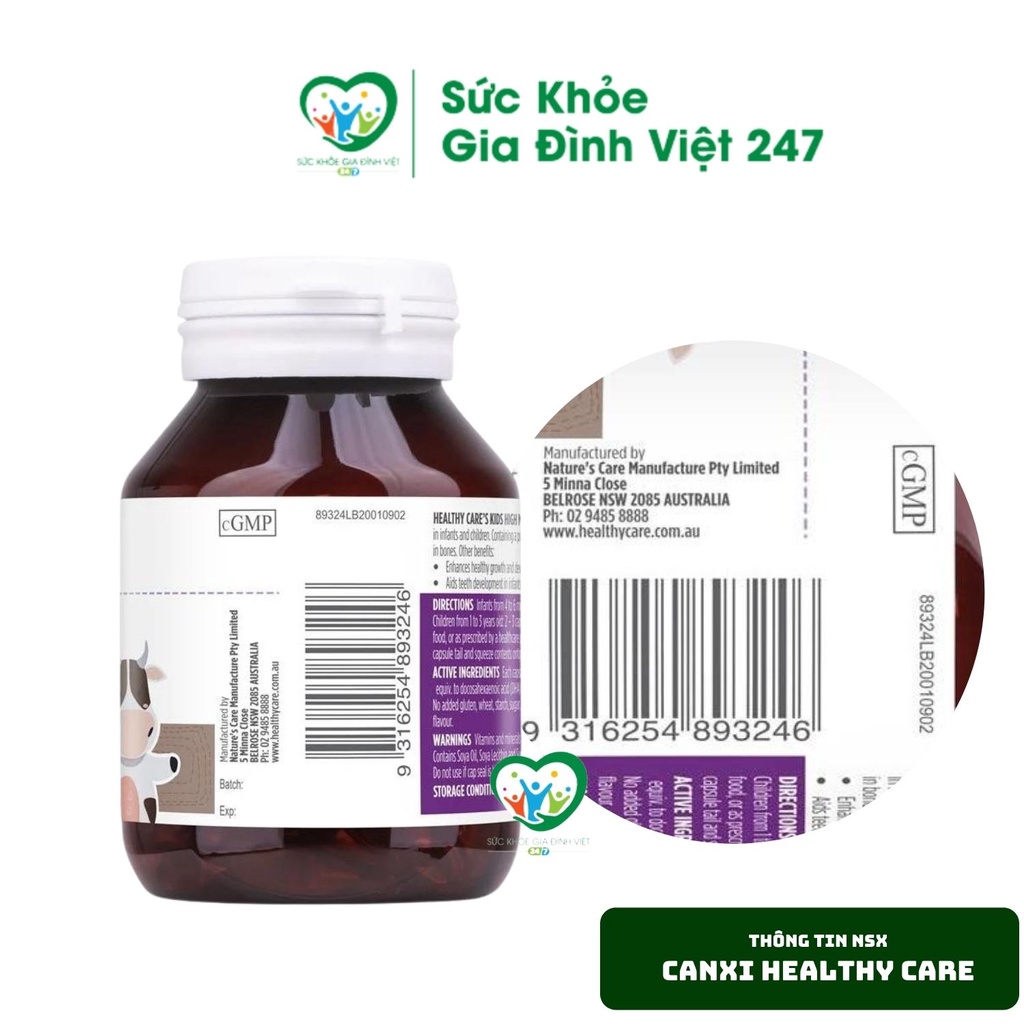 Viên bổ sung canxi Milk Calcium Healthy Care Cho Trẻ - 60 viên