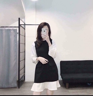 Váy đuôi cá đen phối tay trắng