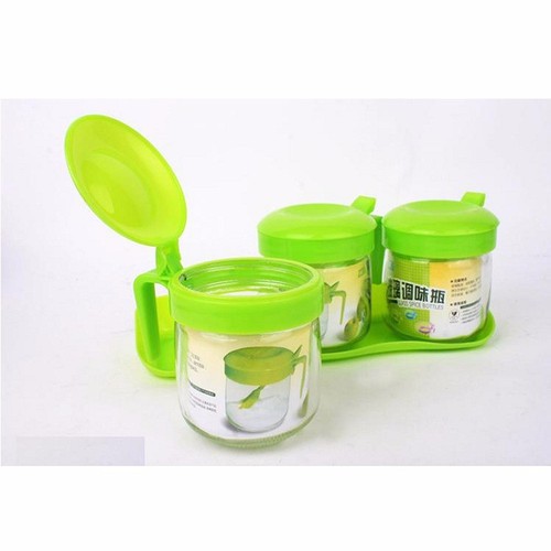 [ TẶNG MUỖNG ] BỘ 3 HŨ THỦY TINH ĐỰNG GIA VỊ KÈM KHAY