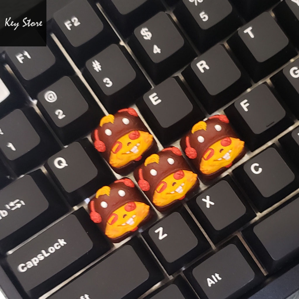 Nút bàn phím cơ artisan keycap teemo màu vàng cam